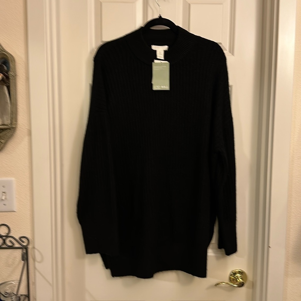 NWT Oversized Black Tunic Sweater with Side Slits